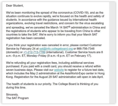 取消3月sat考试