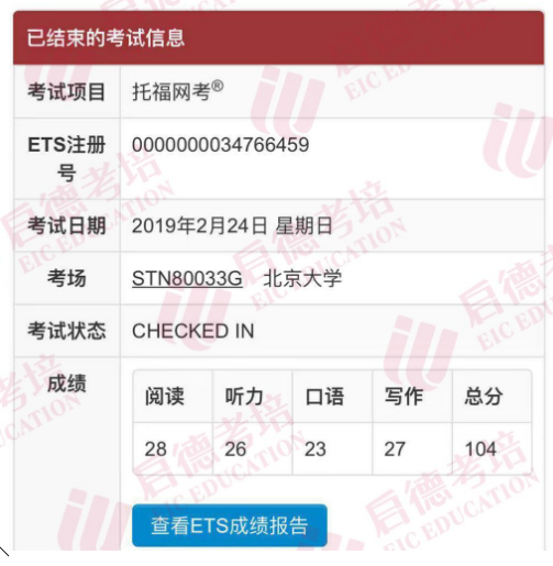 托福考试成绩单-启德考培